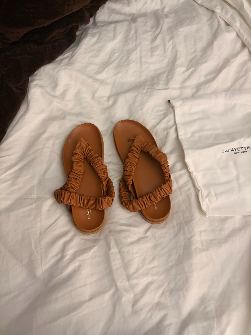Lafayette 148 New York Ruched Leather Slide Sandals - Brown
